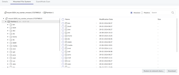 Screenshot showing the vStor Snapshot Explorer intuitive interface